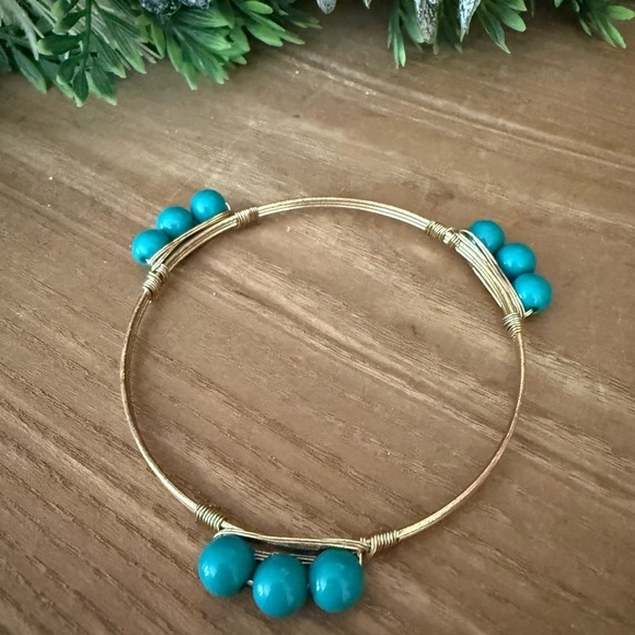 Handmade Jewelry - Vintage MADEIRA GEMSTONE BANGLE BRACELET Gold and Turquoise Beaded Bracelet